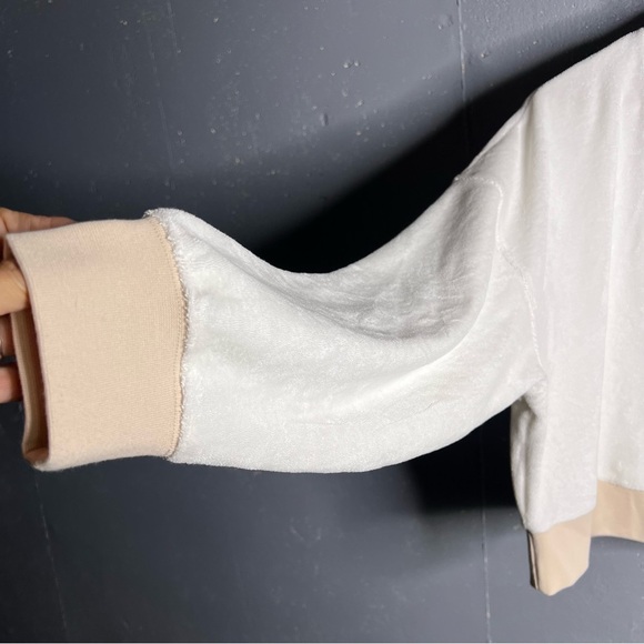 JoyLab Women's Towel Terry Cardigan White Tan Stripe size Large - Picture 8 of 9